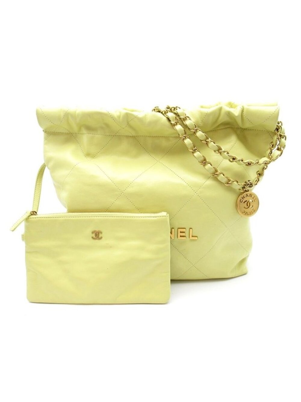 Chanel 22 Smallhandbag Calfskin Shoulder Bag Yellow